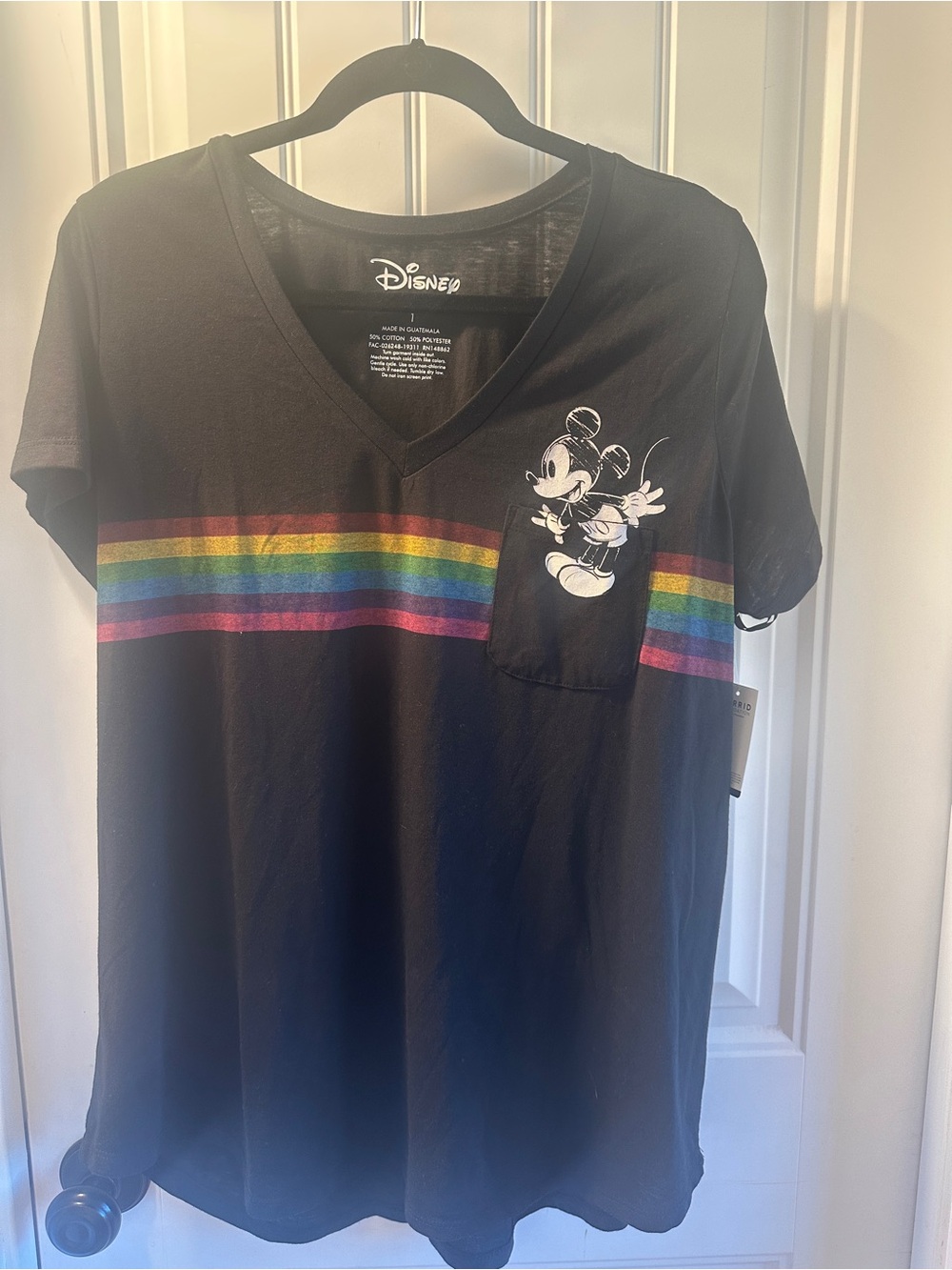 NWT Torrid Disney Black V-Neck Tee with Rainbow Stripe and Mickey Mouse Pride
